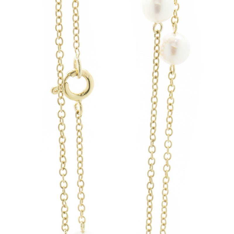 18 Karat Yellow Gold Pearl Station Necklace