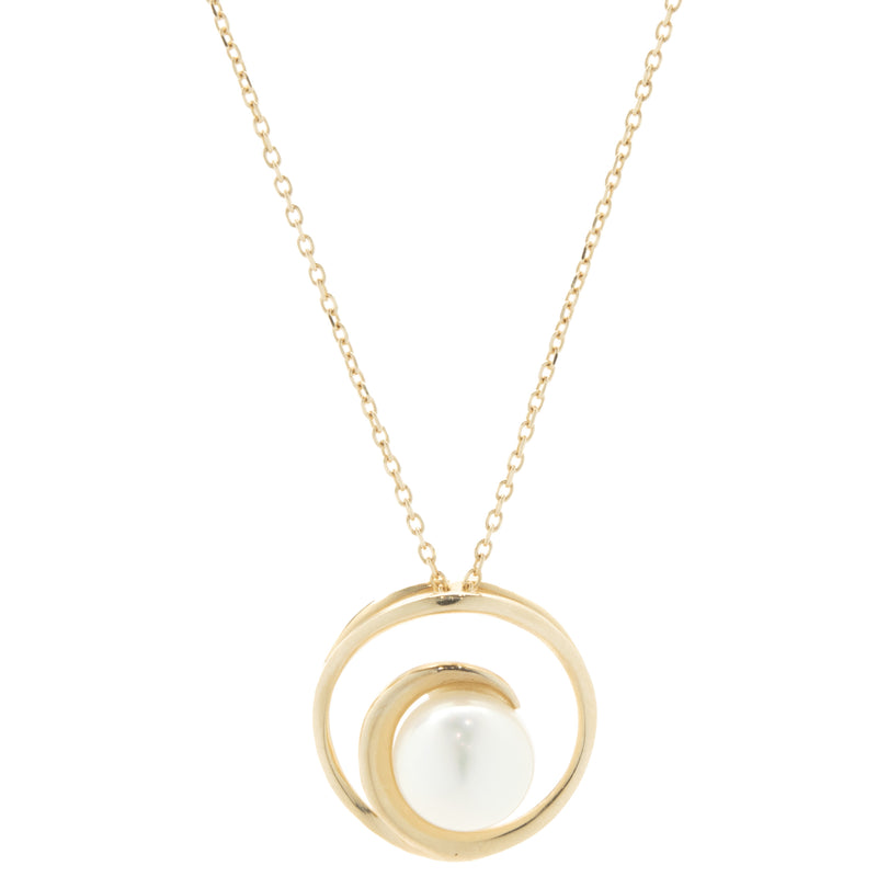 14 Karat Yellow Gold Freshwater Pearl Swirl Necklace