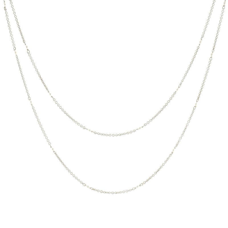 18 Karat White Gold Seed Pearl Station Necklace