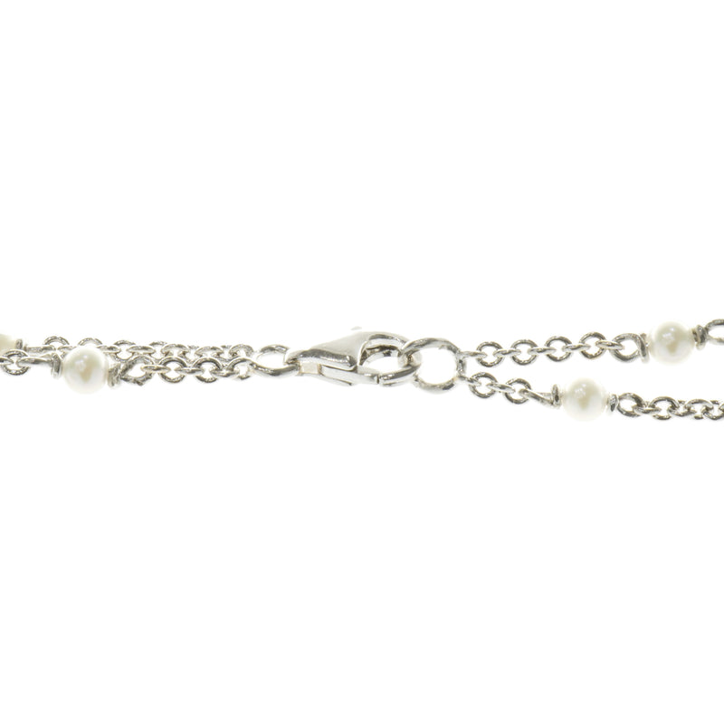 18 Karat White Gold Seed Pearl Station Necklace