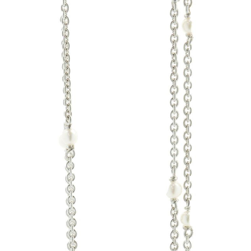 18 Karat White Gold Seed Pearl Station Necklace
