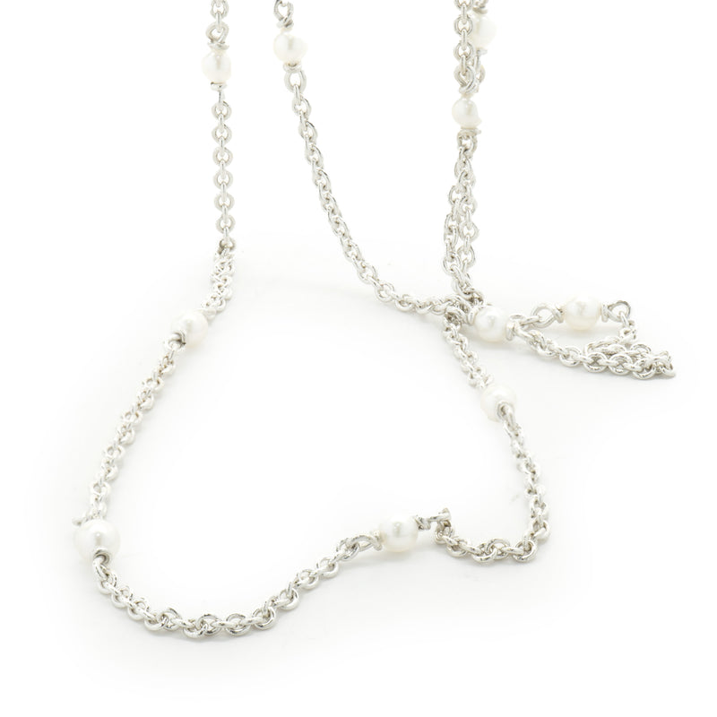 18 Karat White Gold Seed Pearl Station Necklace