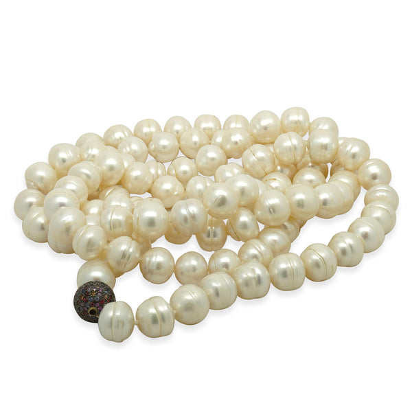 Freshwater Rose Baroque Pearl Necklace with Sterling Silver Gemstone clasp