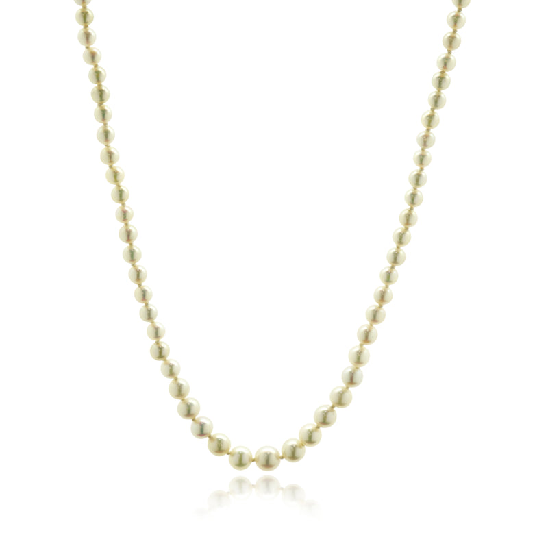 Platinum & 18 Karat White Gold Graduated Pearl Necklace with Pearl and Diamond Clasp