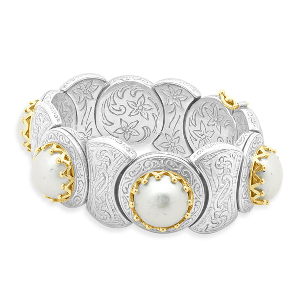 Konstantino Sterling Silver & 18 Karat Yellow Gold Mabe Pearl Bracelet