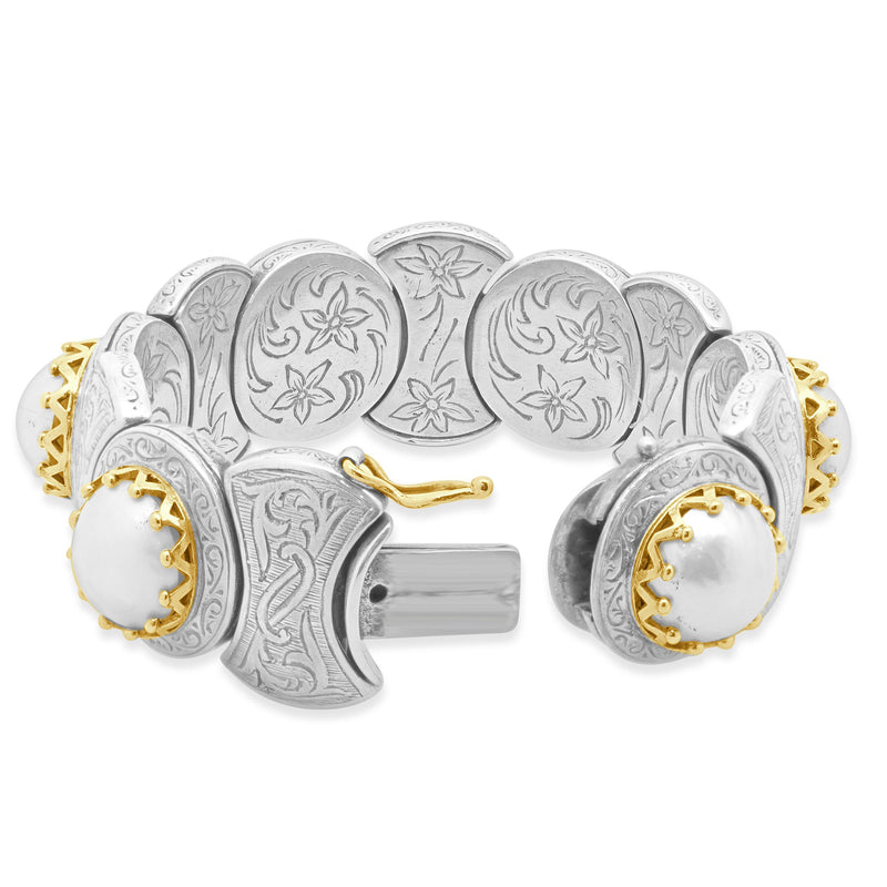 Konstantino Sterling Silver & 18 Karat Yellow Gold Mabe Pearl Bracelet