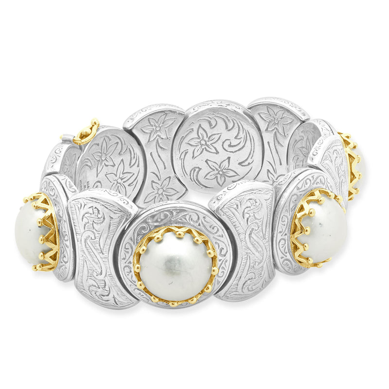 Konstantino Sterling Silver & 18 Karat Yellow Gold Mabe Pearl Bracelet