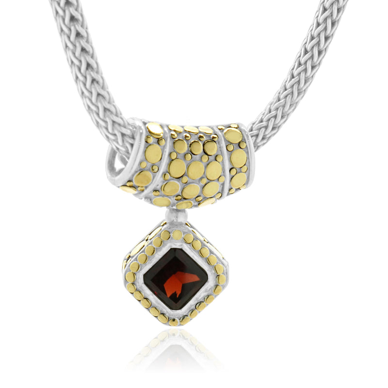 John Hardy Sterling Silver & 18 Karat Yellow Gold Garnet Dot Collection Necklace