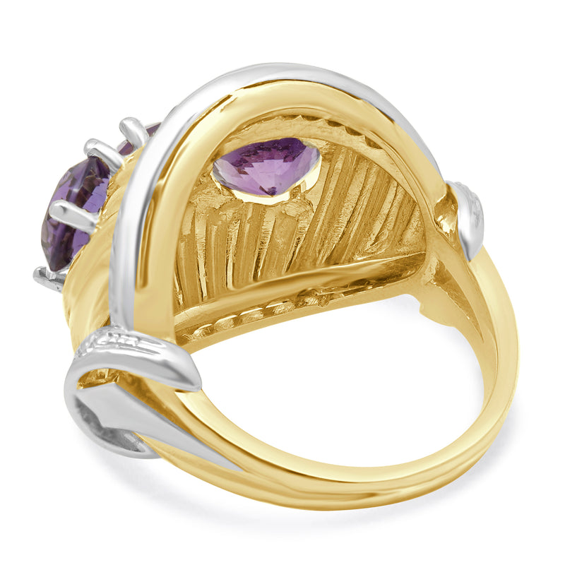 18 Karat Two-tone Amethyst & Diamond Ribbed Ring