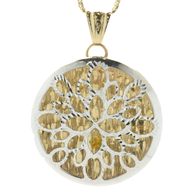 14 Karat Yellow & White Gold Snowflake Circle Necklace