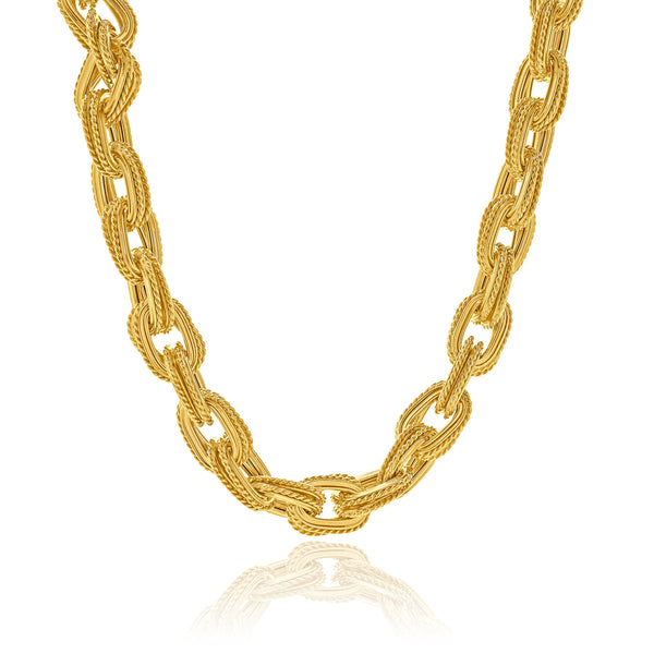 18 Karat Yellow Gold Double Oval Twisted Necklace