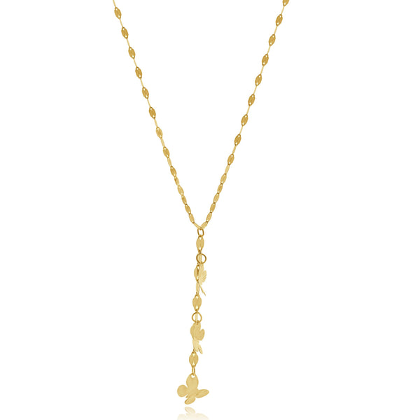 14 Karat Yellow Gold Butterfly Mirror Chain Necklace