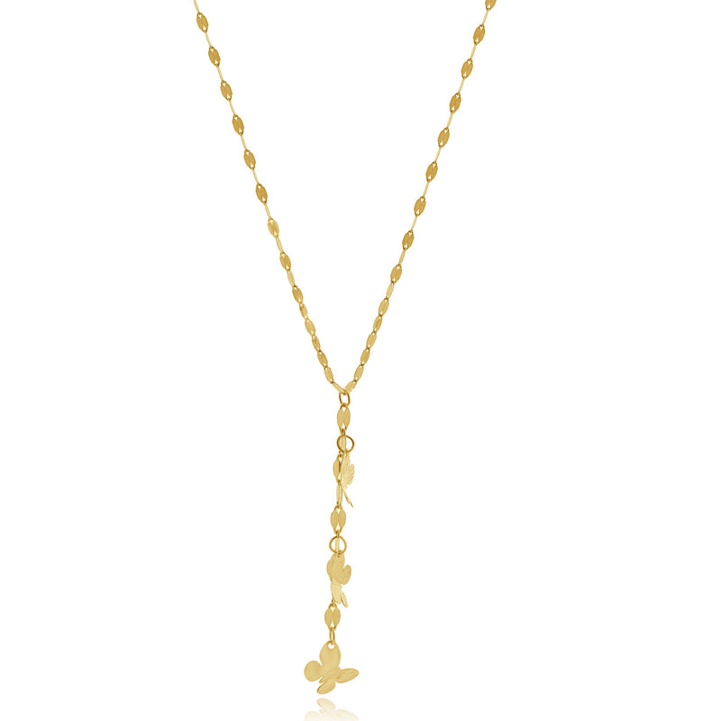 14 Karat Yellow Gold Butterfly Mirror Chain Necklace