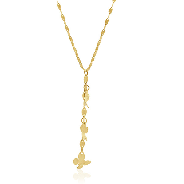 14 Karat Yellow Gold Butterfly Mirror Chain Necklace