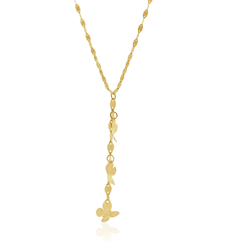 14 Karat Yellow Gold Butterfly Mirror Chain Necklace