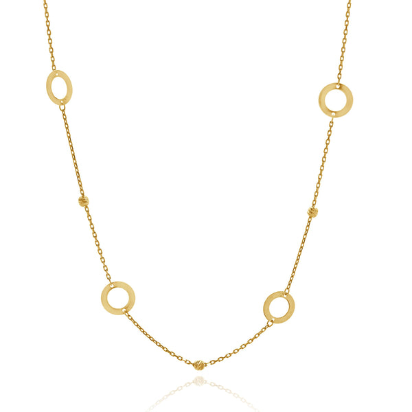 14 Karat Yellow Gold Open Circle bead Station Necklace