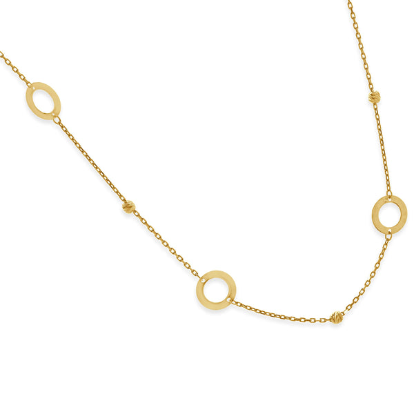 14 Karat Yellow Gold Open Circle bead Station Necklace