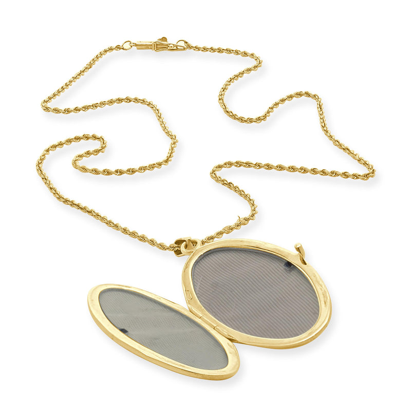 14 Karat Yellow Gold Oval Floral Engraved Locket Necklace