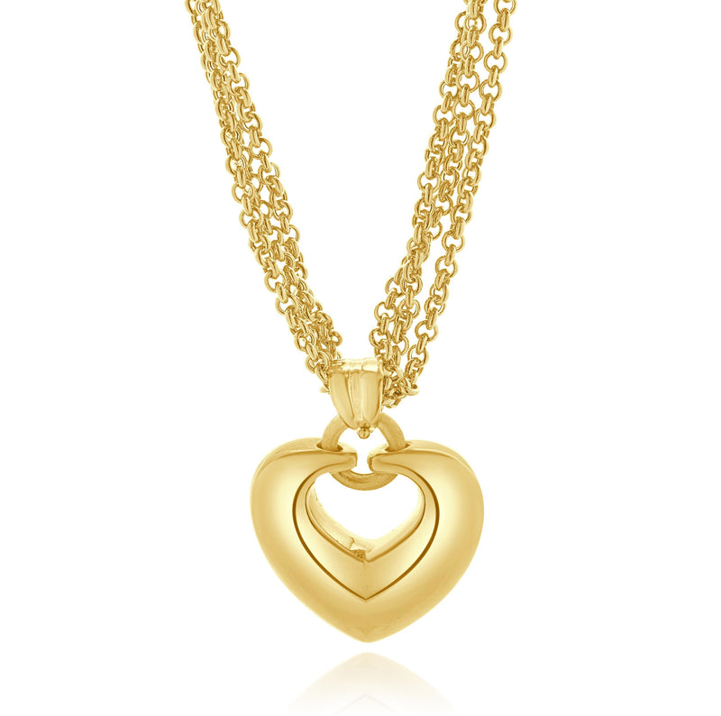 18 Karat Yellow Gold Three Strand Open Heart Necklace