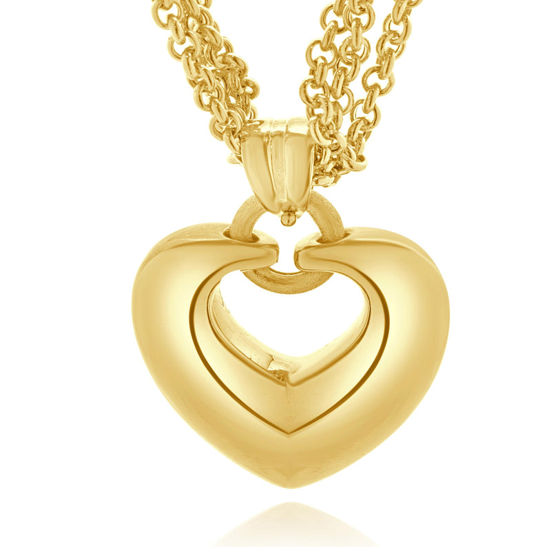 18 Karat Yellow Gold Three Strand Open Heart Necklace
