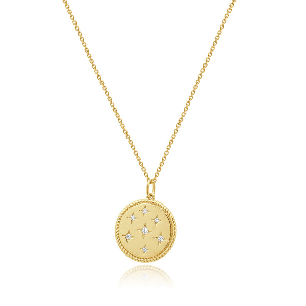 14 Karat Yellow Gold Diamond Starburst Pendant Necklace