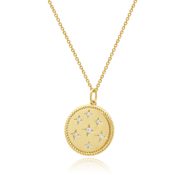 14 Karat Yellow Gold Diamond Starburst Pendant Necklace