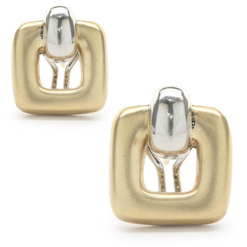 14 Karat Yellow & White Gold Geometric Square Cutout Earrings