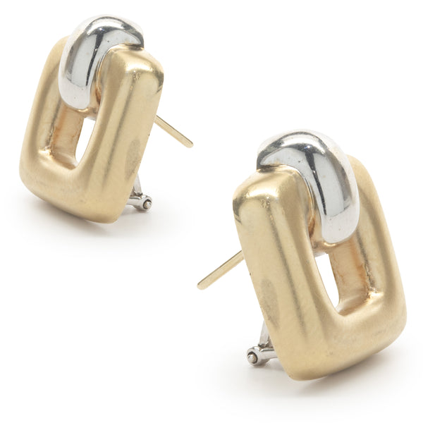14 Karat Yellow & White Gold Geometric Square Cutout Earrings