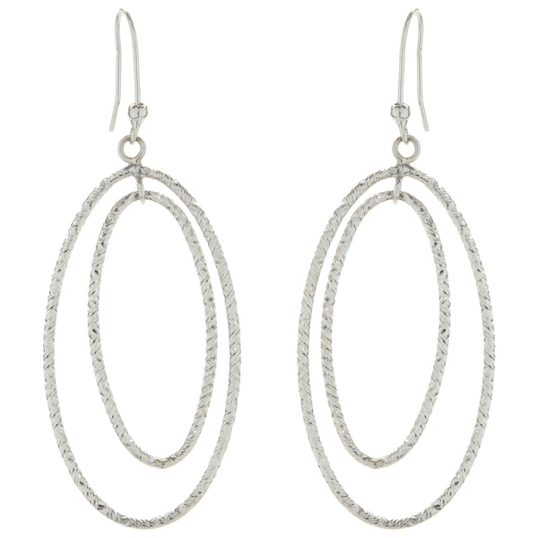 14 Karat White Gold Diamond Cut Double Oval Drop Earrings