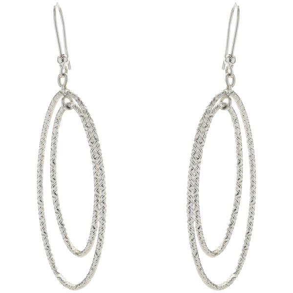 14 Karat White Gold Diamond Cut Double Oval Drop Earrings