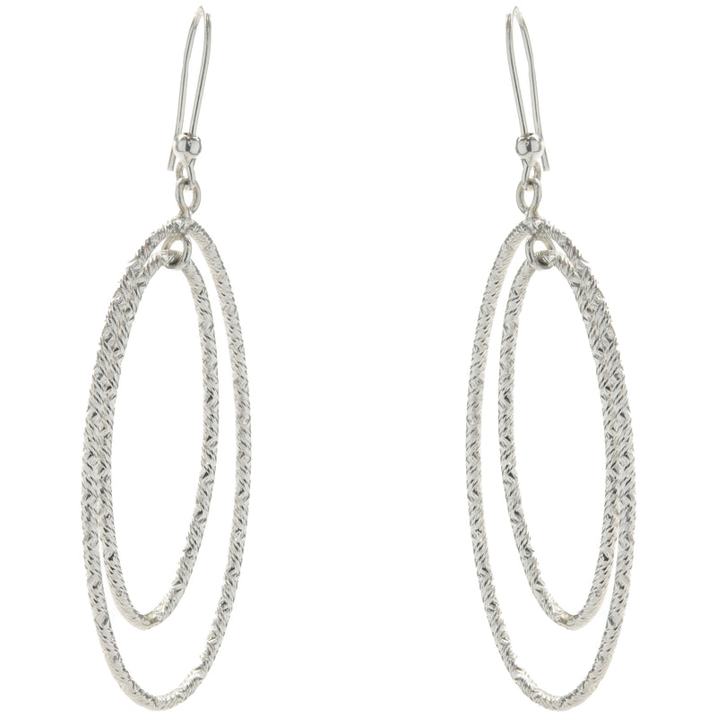 14 Karat White Gold Diamond Cut Double Oval Drop Earrings