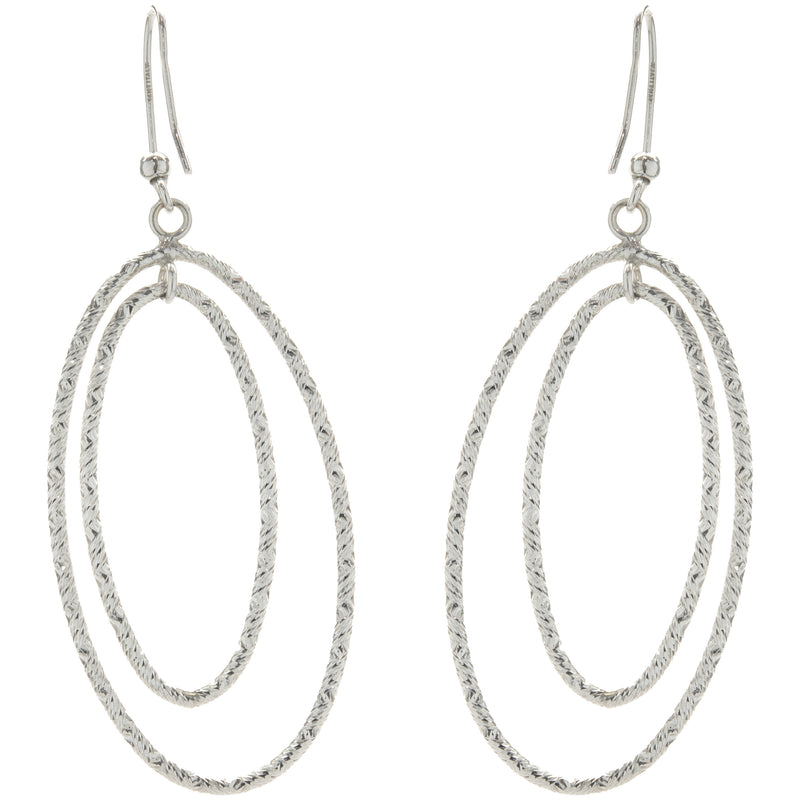 14 Karat White Gold Diamond Cut Double Oval Drop Earrings
