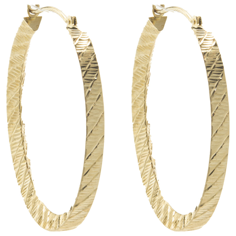 14 Karat Yellow Gold Diamond Cut Hoop Earrings