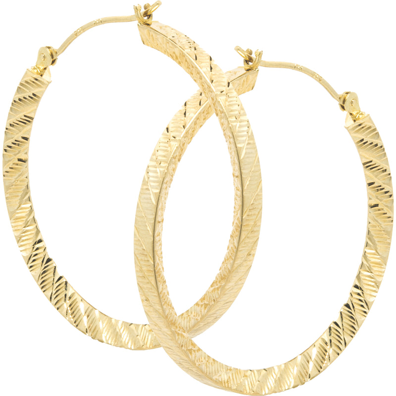 14 Karat Yellow Gold Diamond Cut Hoop Earrings