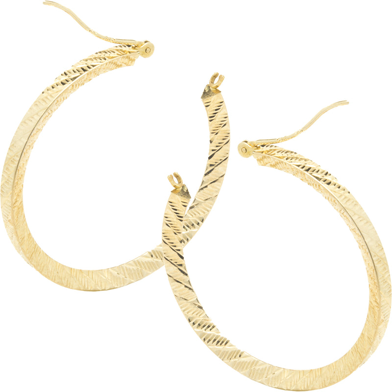 14 Karat Yellow Gold Diamond Cut Hoop Earrings