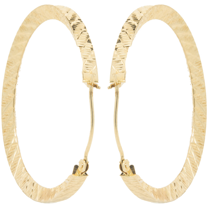 14 Karat Yellow Gold Diamond Cut Hoop Earrings