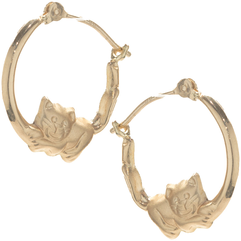 14 Karat Yellow Gold Kitten Hoop Earrings