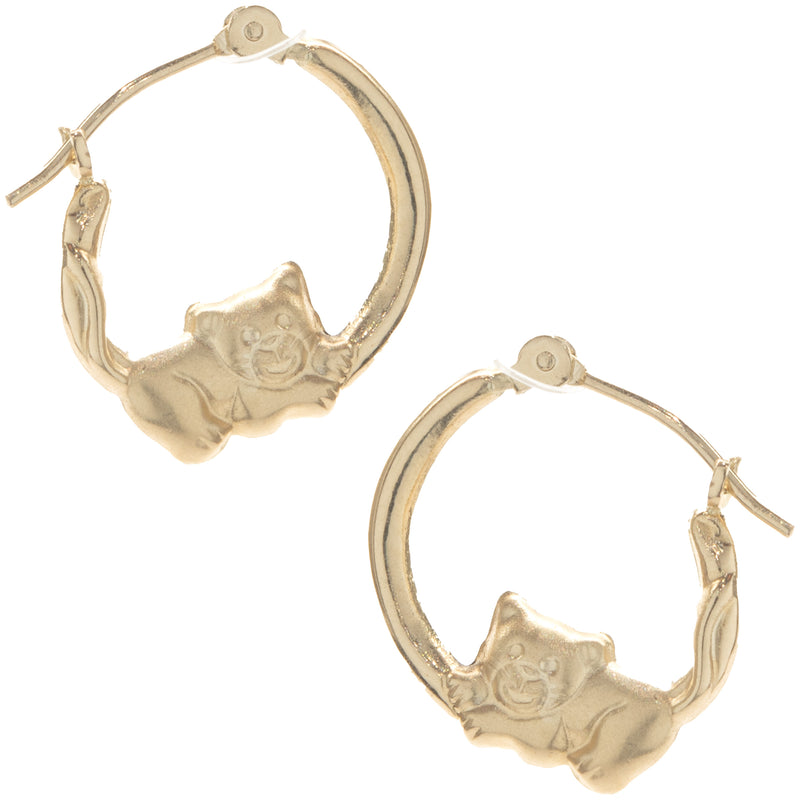 14 Karat Yellow Gold Kitten Hoop Earrings