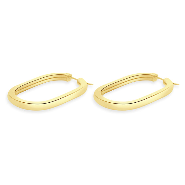 18 Karat Yellow Gold Oval Tube Hoop Earrings