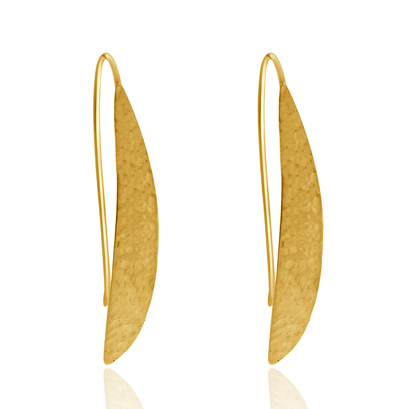 14 Karat Yellow Gold Hammered Leaf Drop Earrings