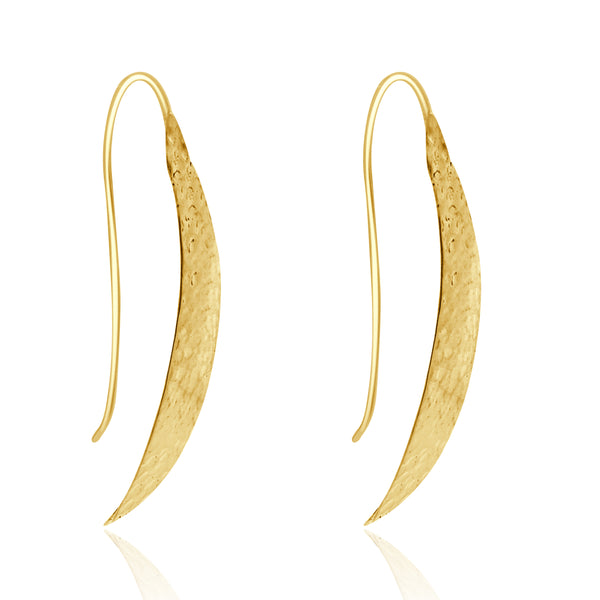 14 Karat Yellow Gold Hammered Leaf Drop Earrings