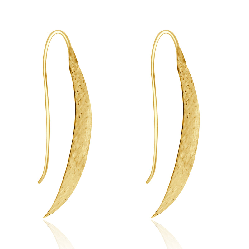 14 Karat Yellow Gold Hammered Leaf Drop Earrings
