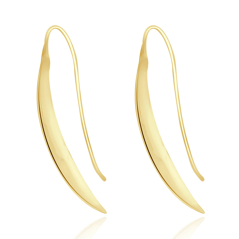 14 Karat Yellow Gold Hammered Leaf Drop Earrings