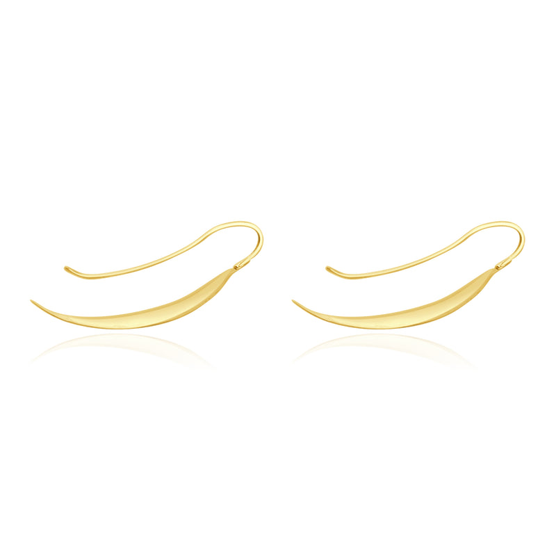 14 Karat Yellow Gold Hammered Leaf Drop Earrings