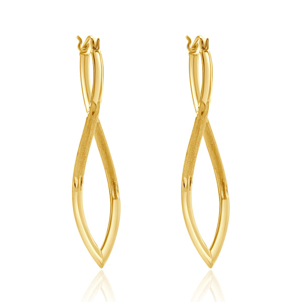 14 Karat Yellow Gold Navette Twist Hoop Earrings