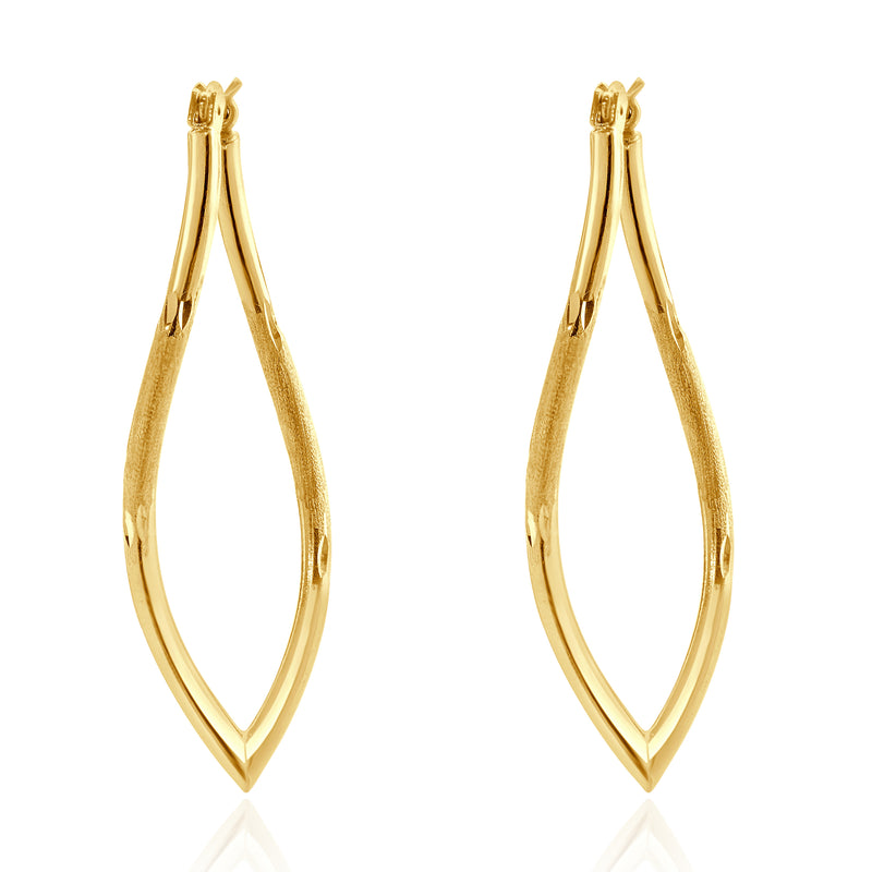 14 Karat Yellow Gold Navette Twist Hoop Earrings