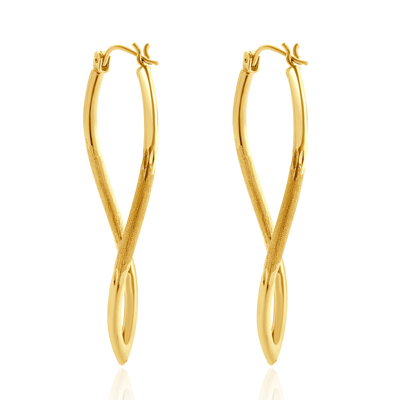 14 Karat Yellow Gold Navette Twist Hoop Earrings