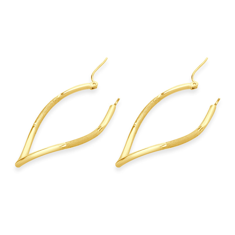 14 Karat Yellow Gold Navette Twist Hoop Earrings