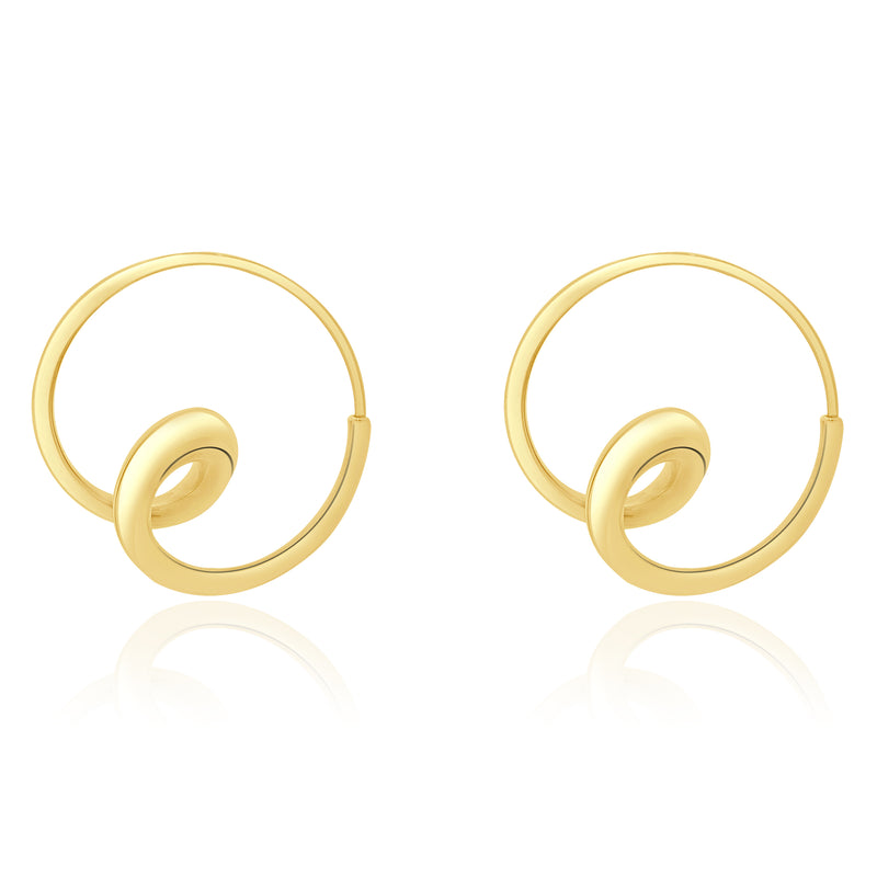18 Karat Yellow Gold Swirl Hoop Earrings