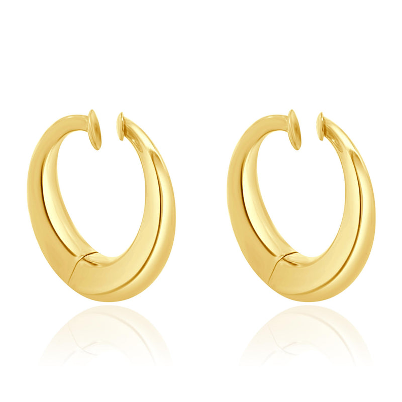 14 Karat Yellow Gold Non Pierced Spring Loaded Hoop Earrings